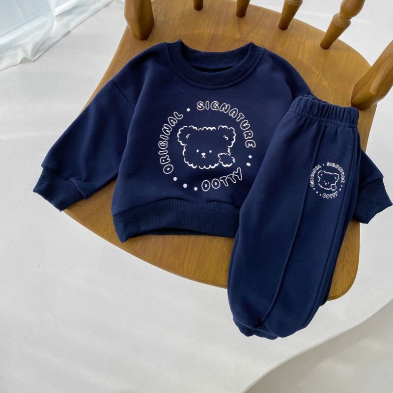 2pcs Baby Crew Neck Bear Letter Print Sweatshirt with Pants Set-kissminis
