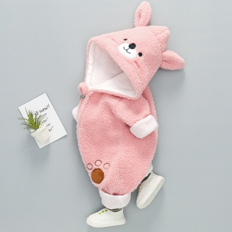 Baby Boy/Girl Bear Graphic Hooded Fluff Long Sleeve Romper-kissminis