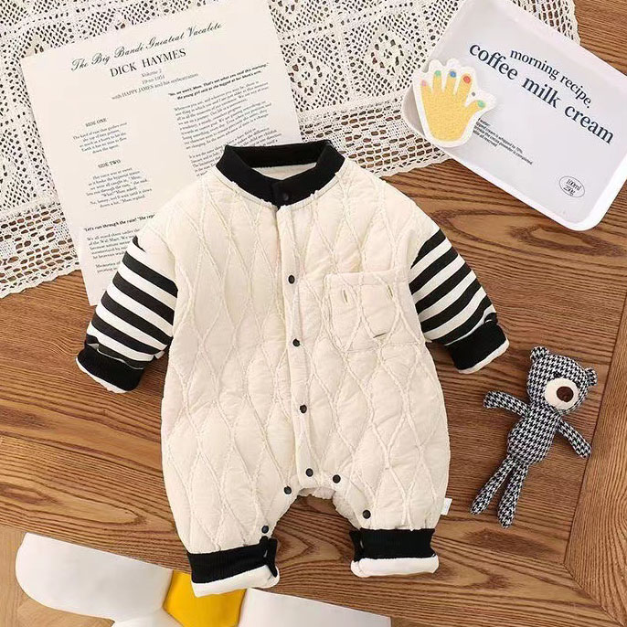 Newborn Baby Boy/Girl Pocket Three-dimensional Bear Clip Design Soild Color Winter Long Sleeve Romper-kissminis