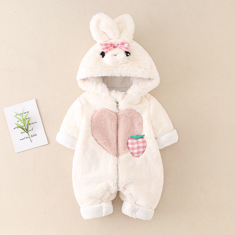 Baby Girl Winter Thicken Warm Cotton Cute Heart Rabbit Long Sleeve Fluff Romper-kissminis