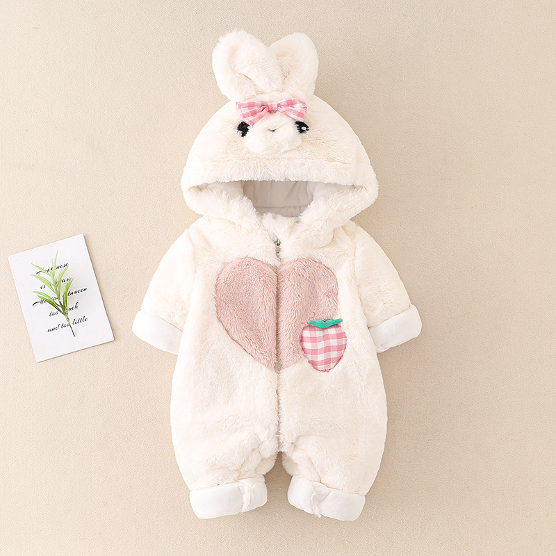 Baby Girl Winter Thicken Warm Cotton Cute Heart Rabbit Long Sleeve Fluff Romper-kissminis