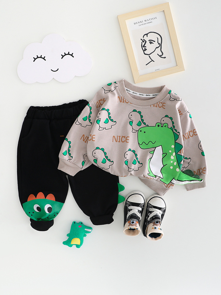 Allover Cartoon Dinosaur Pattern Two Piece Set-kissminis