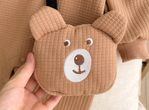 Baby Boy Cute Bear Pattern Stand Collar Long Sleeve Romper and Bag Set-kissminis