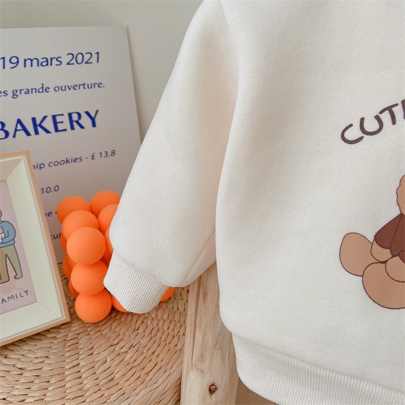 Baby Boy/Girl Winter Bear and Letter Print Long Sleeve Fluff Sweatshirt with Pants Set-kissminis