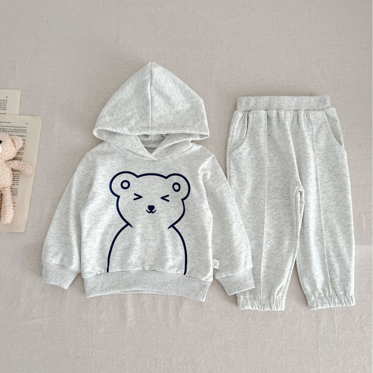Baby Bear Graphic Hooded Sweatshirt and Pant Set-kissminis