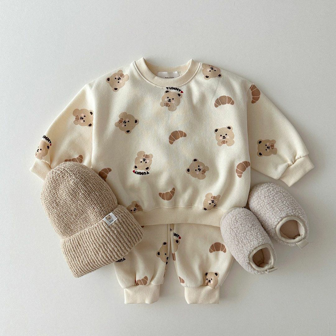 2pcs Baby Boy/Girl Allover Cartoon Bear and Dog Print T-shirt and Pants Set-kissminis