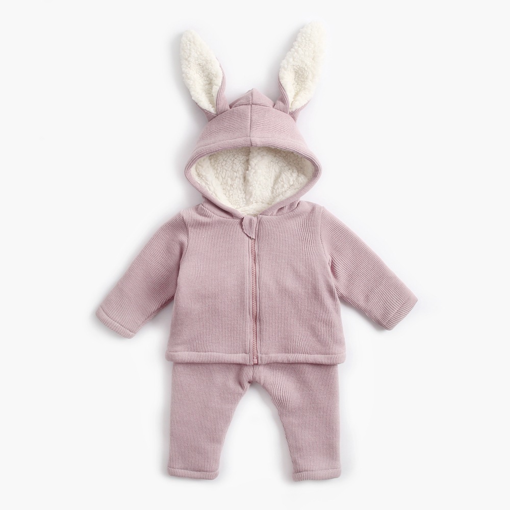 2pcs Toddler Boy/Girl Rabbit Ears Design Solid Color Long Sleeve Sweatshirt and Pants Set-kissminis