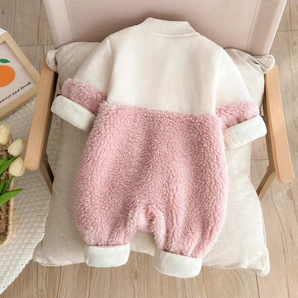 Baby Girl Cute Bear and Letter Pattern Winter Thicken Fluff Long Sleeve Romper-kissminis