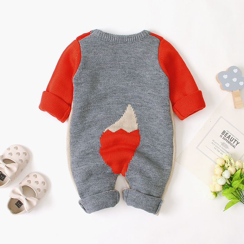 Baby Boy/Girl Cute Fox Design Knitted Long Sleeve Romper-kissminis