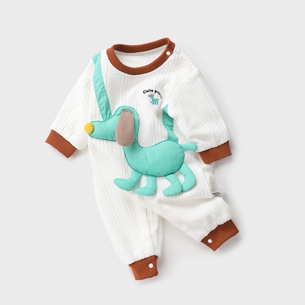 Baby & Girl Cute Puppy Knit Long Sleeve Romper-kissminis