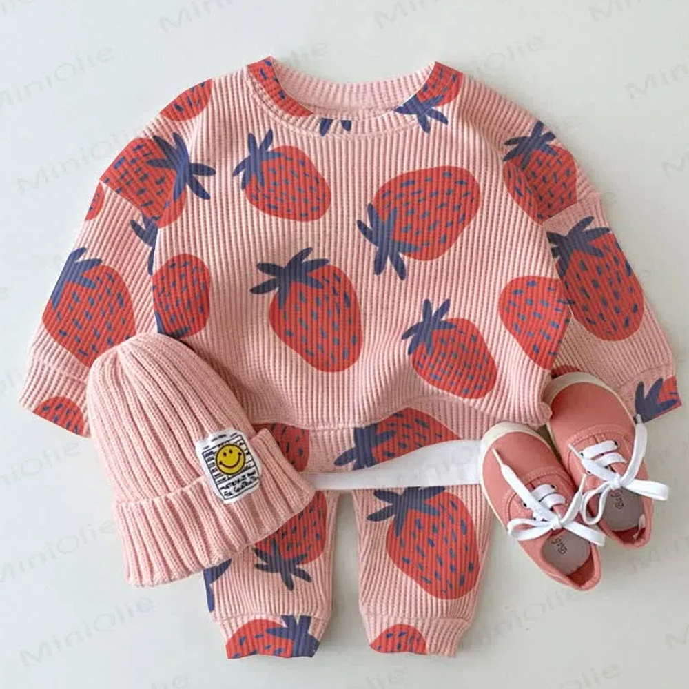 Baby Strawberry Waffle Sweatshirt 2-piece Set