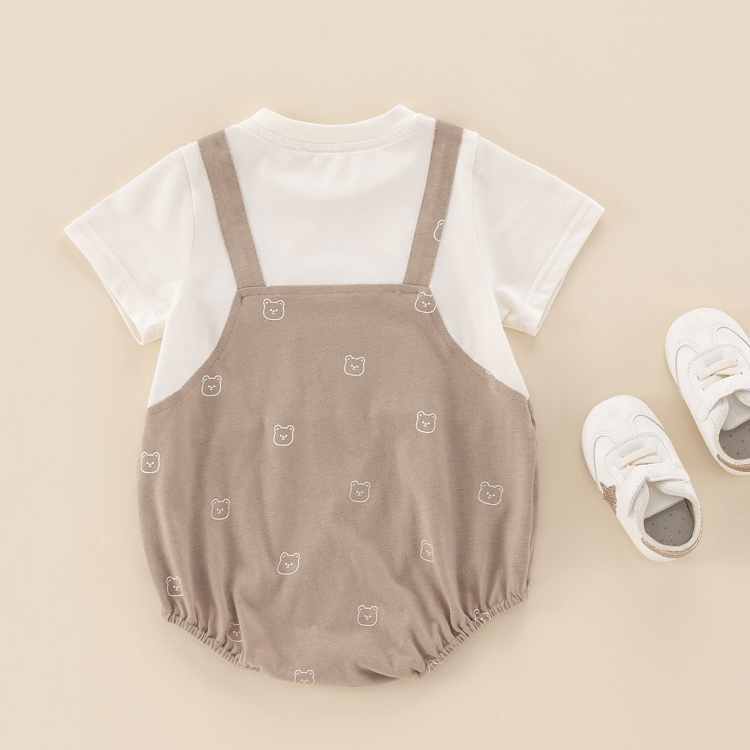 Baby Boy/Girl Bear Pattern Print Bodysuit-kissminis
