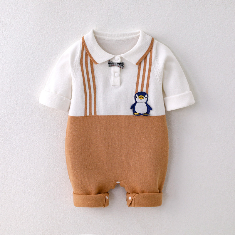 Baby Boy & Girl Cute Cartoon Graphic Knit Long Sleeve Romper-kissminis