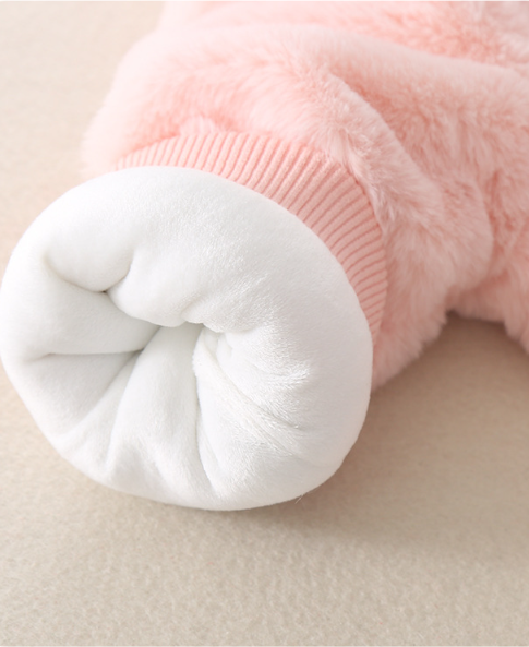 Baby Toddler Girl Winter Rainbow Pattern and Rabbit Ears Design Fluff Long Sleeve Hooded Romper-kissminis