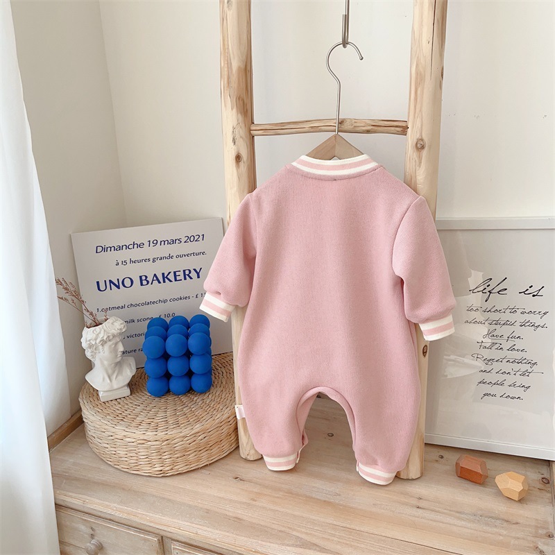 Baby Girl Super Cute Thickened Plush Butterfly Knot Pattern with Long Sleeve Romper-kissminis