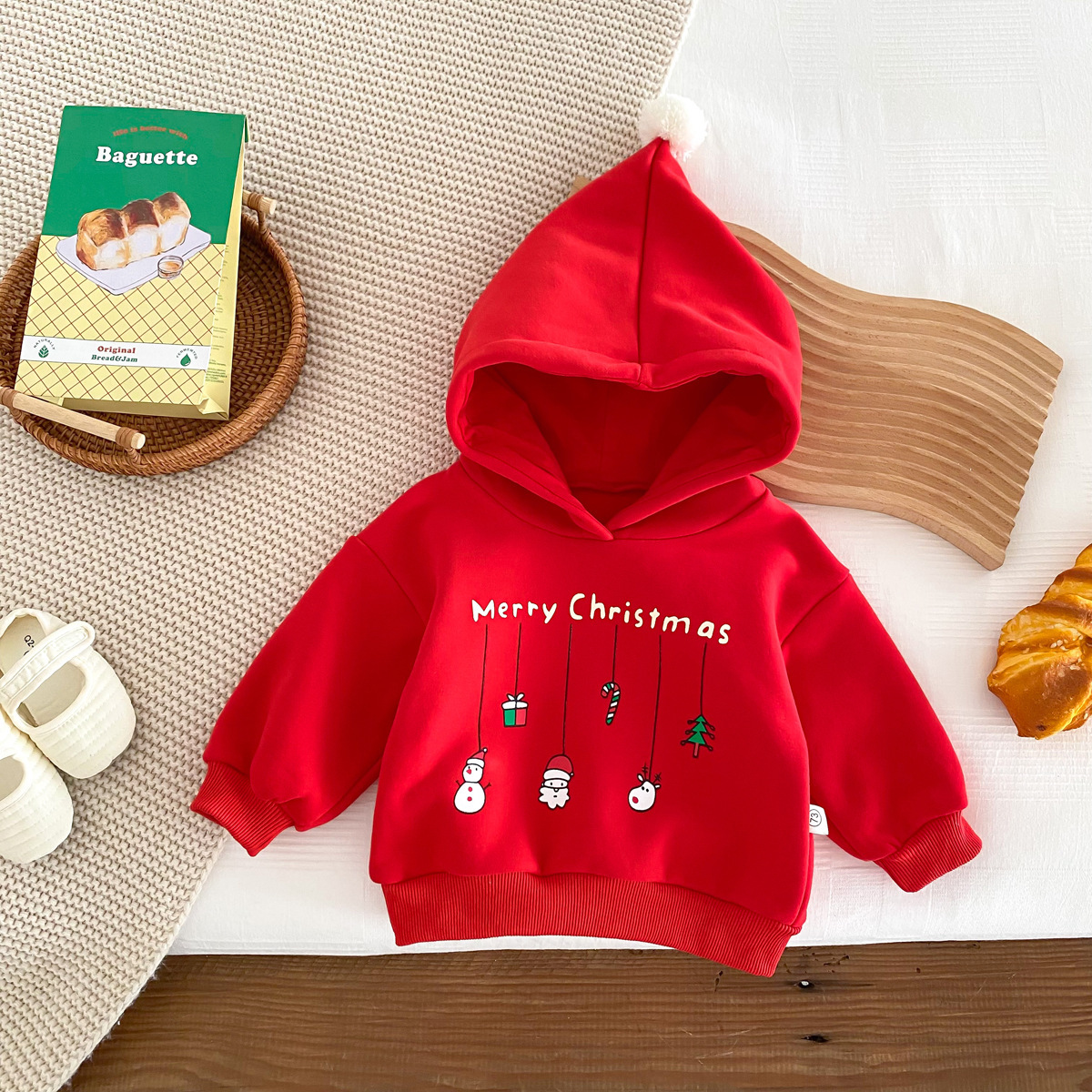 Baby Boy/Girl Christmas Cartoon Hooded Thincken Long Sleeve Sweatshirt with Pants-kissminis