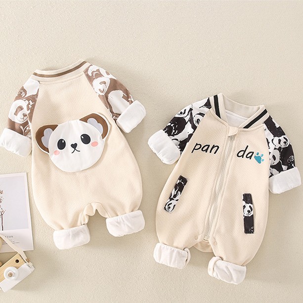 Baby Boy/Girl 3D Suspender Panda Pattern Long Sleeve Zipped Baseball  Romper