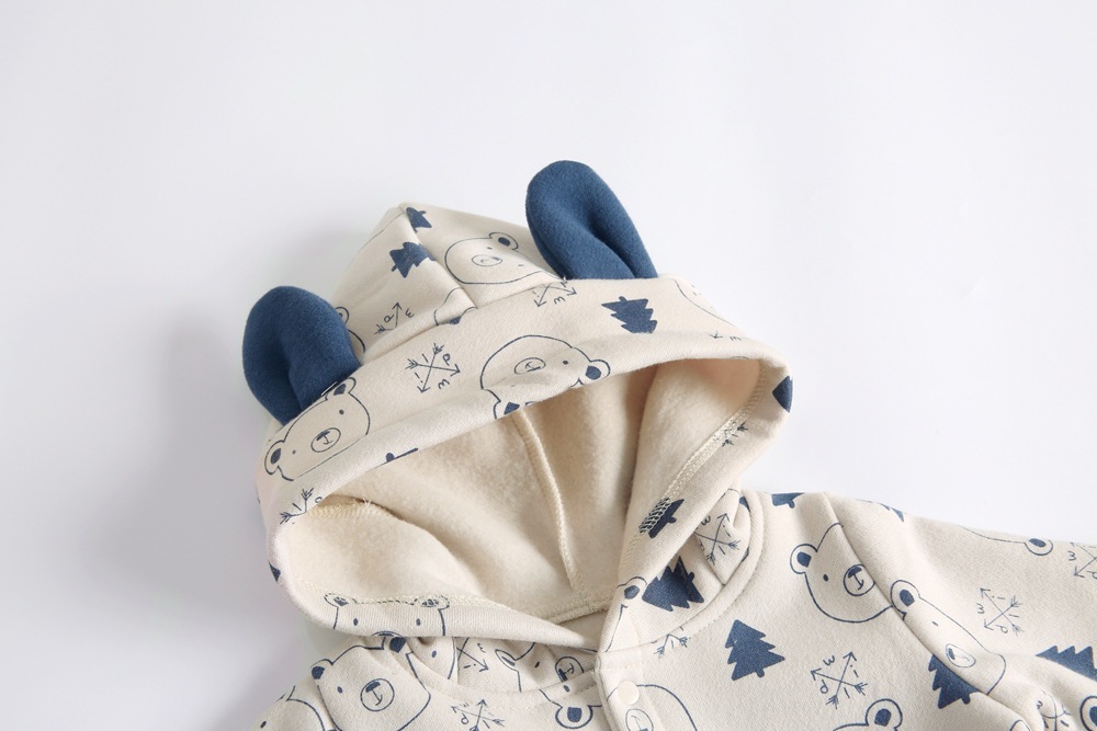 Baby Boy Allover Animal Pattern Thicken Long Sleeve Hooded Romper-kissminis