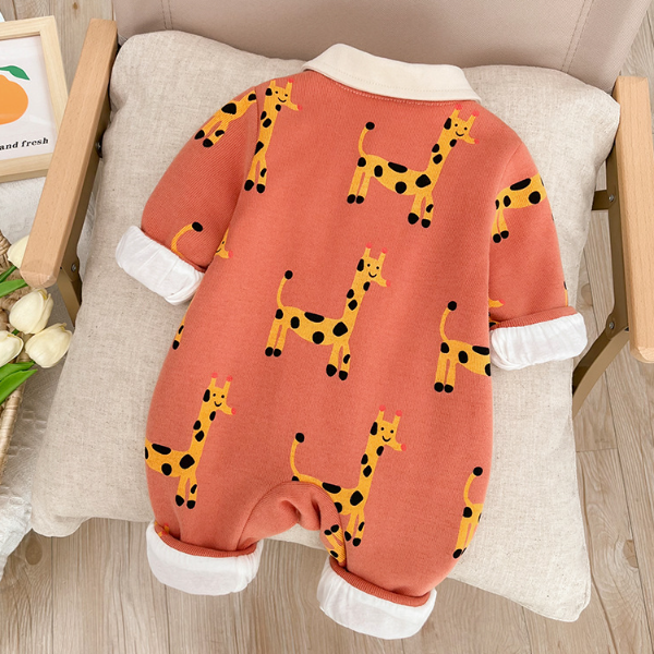 Baby Boy/Girl Allover Cute Giraffes Pattern Fake Two Pieces Long Sleeve Romper-kissminis