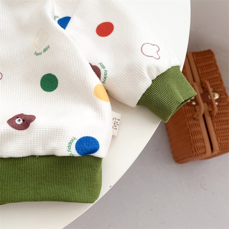 Baby Boy/Girl Bear and Dot Print Long Sleeve Sweatshirt with Pants Set-kissminis