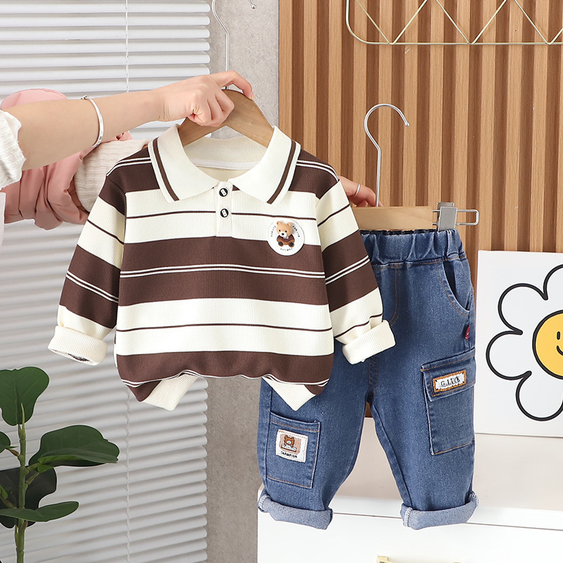 Toddler Boy/Girl 3D Bear Striped Two-Piece Set-kissminis