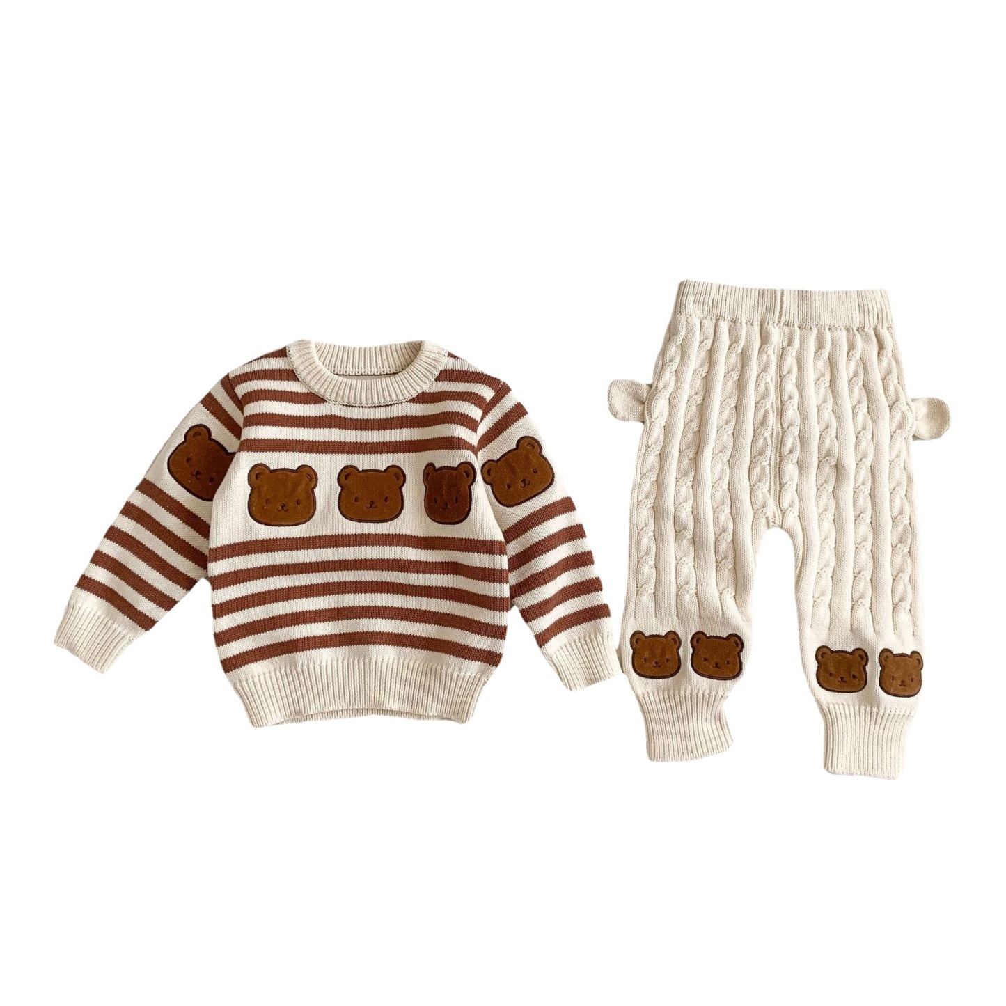 Baby Boy/Girl Cute Cartoon Bear Knitted Solid Color Long Sleeve Sweaters and Pants-kissminis