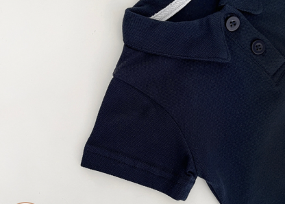 Baby Boy Solid Color Standing Collar Short Sleeve Romper/Bodysuit