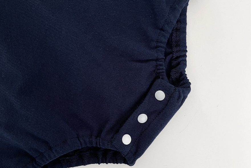 Baby Boy Solid Color Standing Collar Short Sleeve Romper/Bodysuit