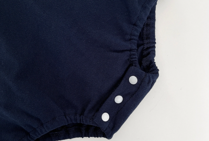 Baby Boy Solid Color Standing Collar Short Sleeve Romper/Bodysuit