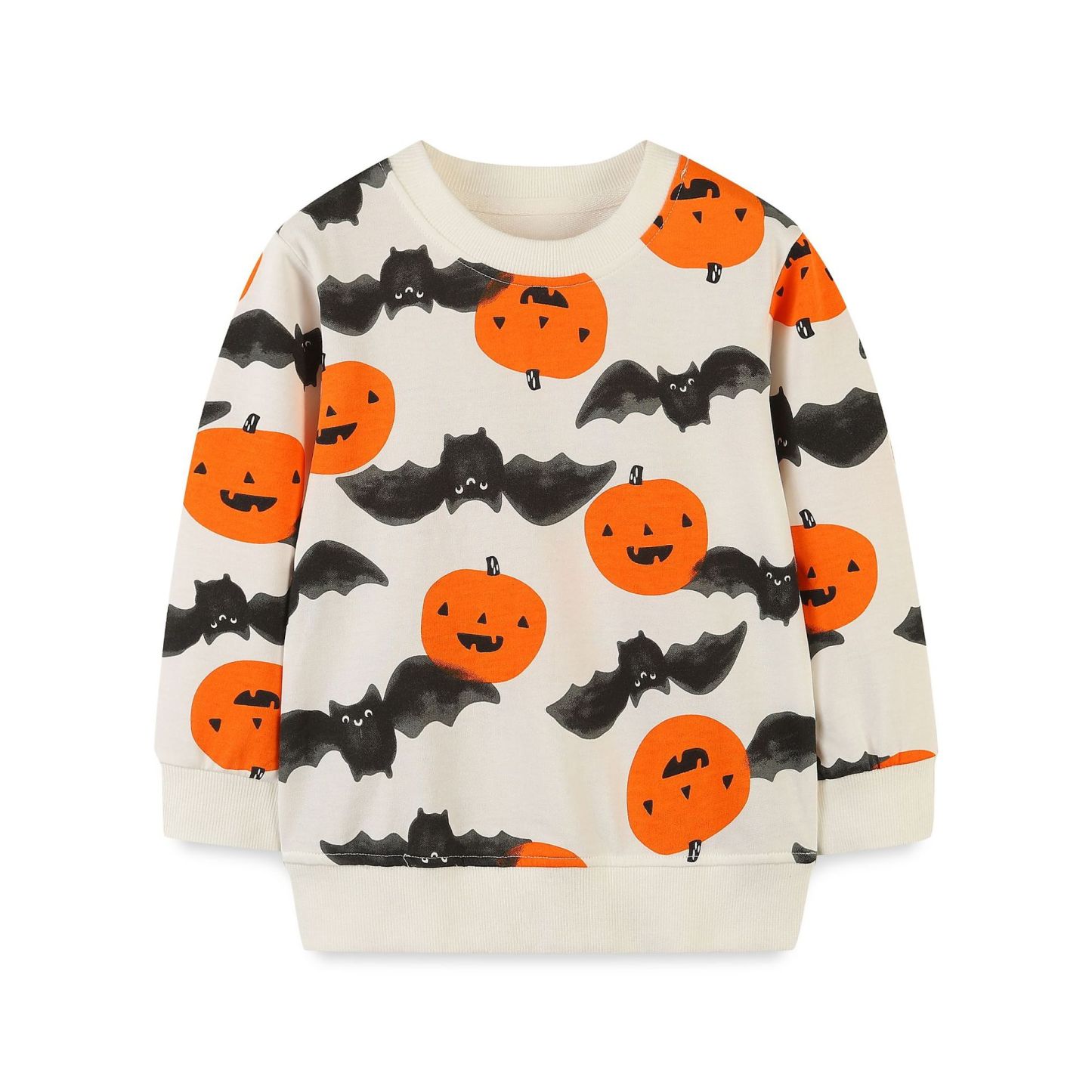Toddler Boy/Girl Halloween Pumpkin Print Long Sleeve Round Collar Sweater-kissminis