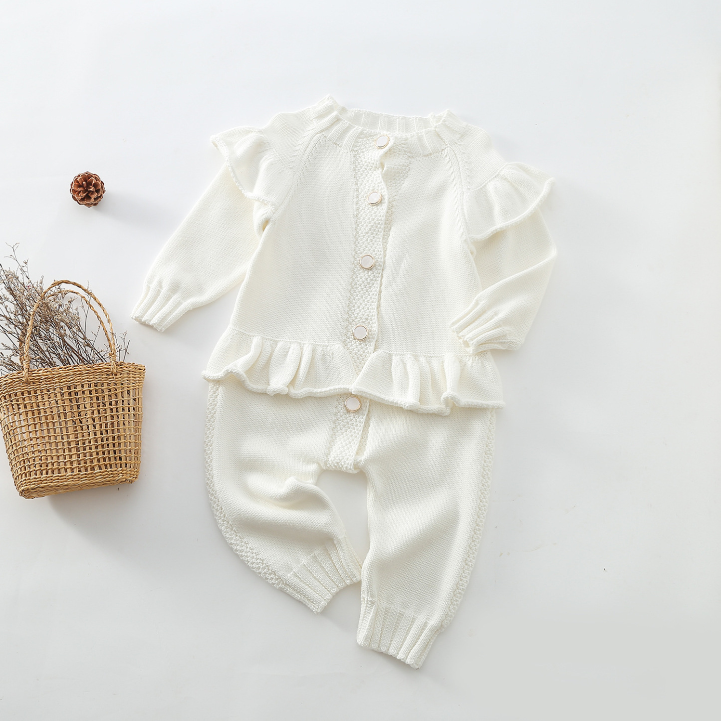 Baby Boy/Girl Cute Knitted Solid Color Long Sleeve Romper-kissminis