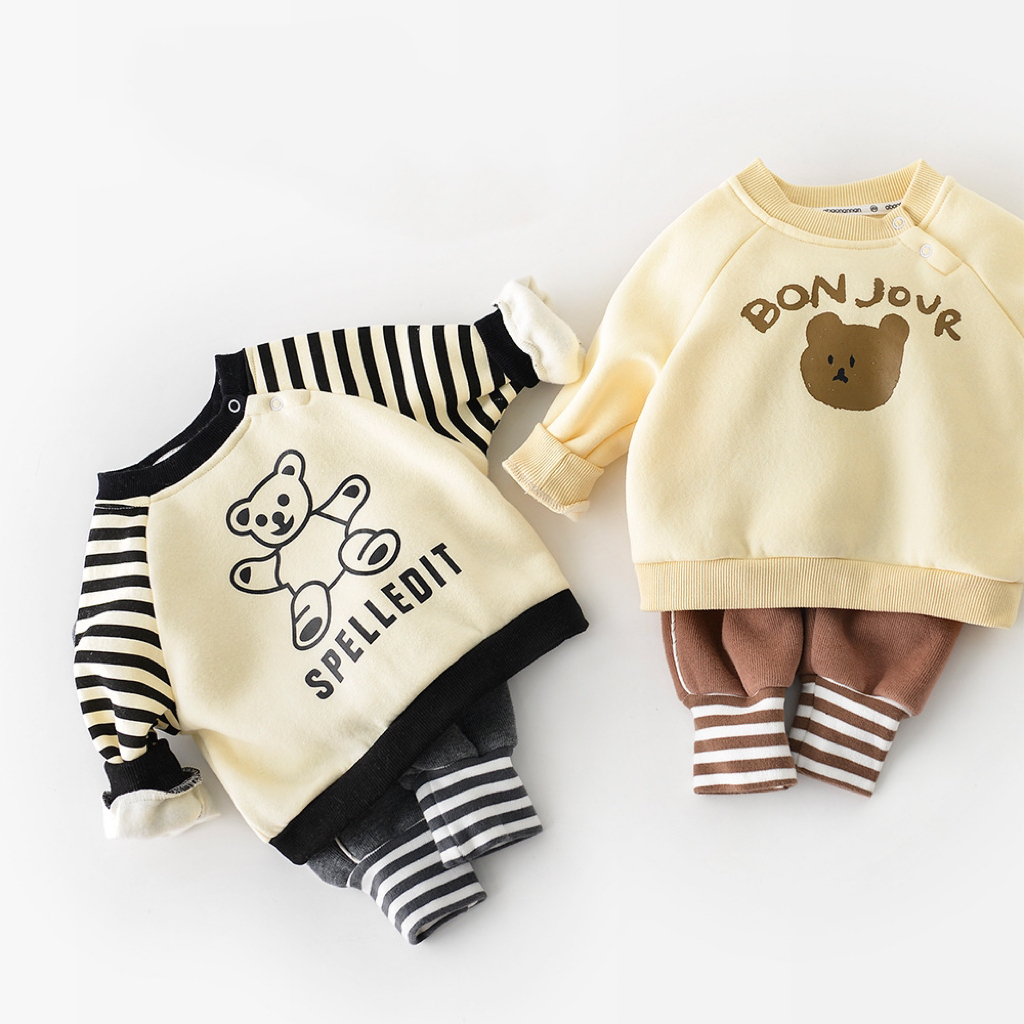 Baby Boy/Girl Bear Stripe Pattern Long Sleeve Pullover Sweater-kissminis