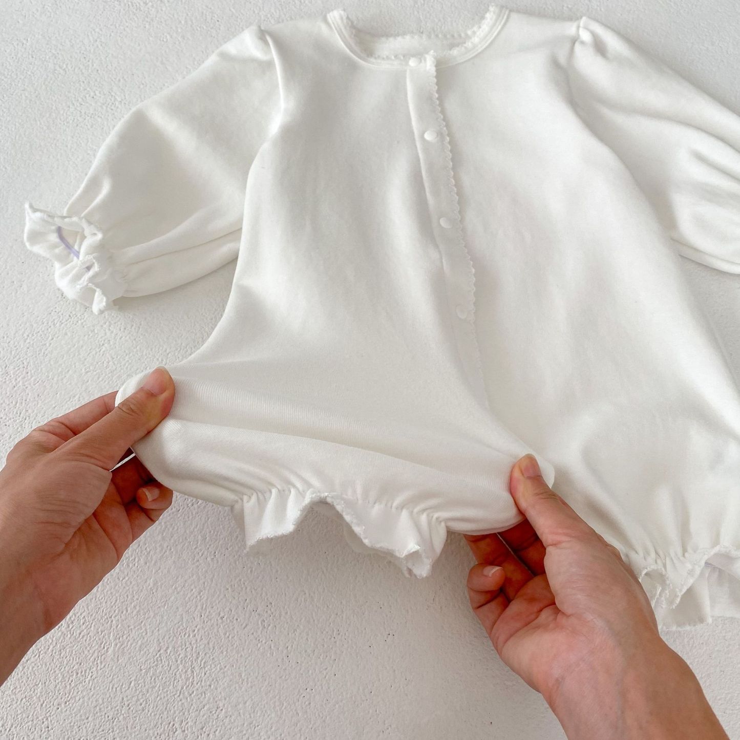 Baby Girl Puff Long Sleeves Crew Neck Romper-kissminis