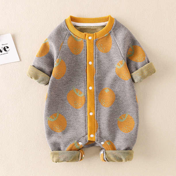 Baby Boy/Girl Cute Orange Graphic Knitted Long Sleeve Romper-kissminis