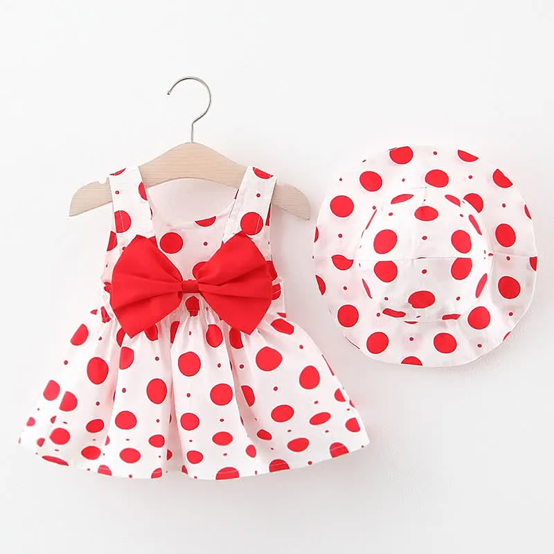 Baby Bow Dots Dress with Hat