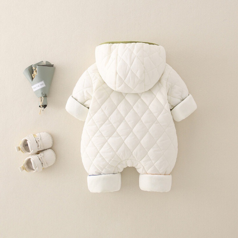 Baby Boy Winter Thicken Double Side Zipper Long Sleeve Hooded Romper-kissminis