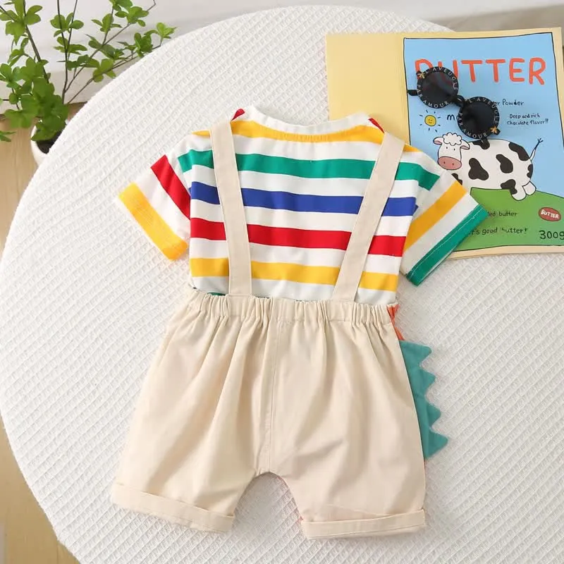 2pcs Baby Multicolor Striped Dinosaur Set