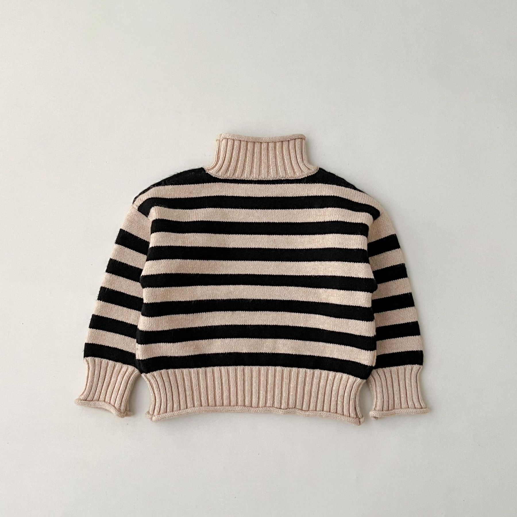 Toddler Boy/Girl High Neck Striped Knit Sweater-kissminis