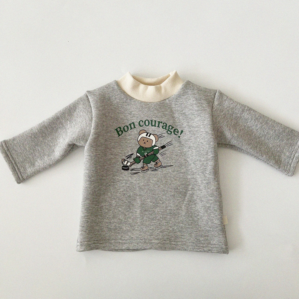 Baby Boy/Girl Cartoon Graphic Thicken High Collar Long Sleeve Tops-kissminis