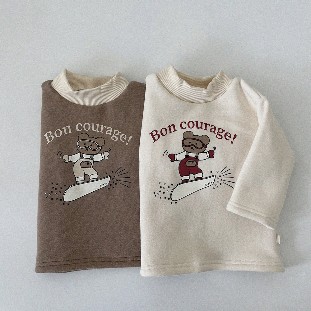 Baby Boy/Girl Cartoon Graphic Thicken High Collar Long Sleeve Tops-kissminis