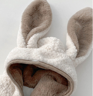 Baby Boy/Girl Solid Color Cute Rabbit Plush Long Sleeves Hooded Romper-kissminis