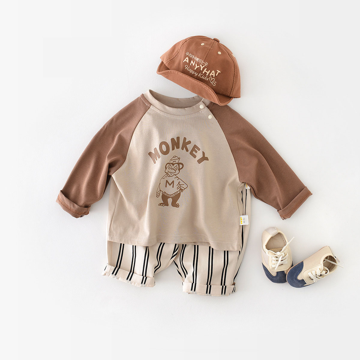 Monkey Design Trendy PatchworkSleeves T-Shirt-kissminis