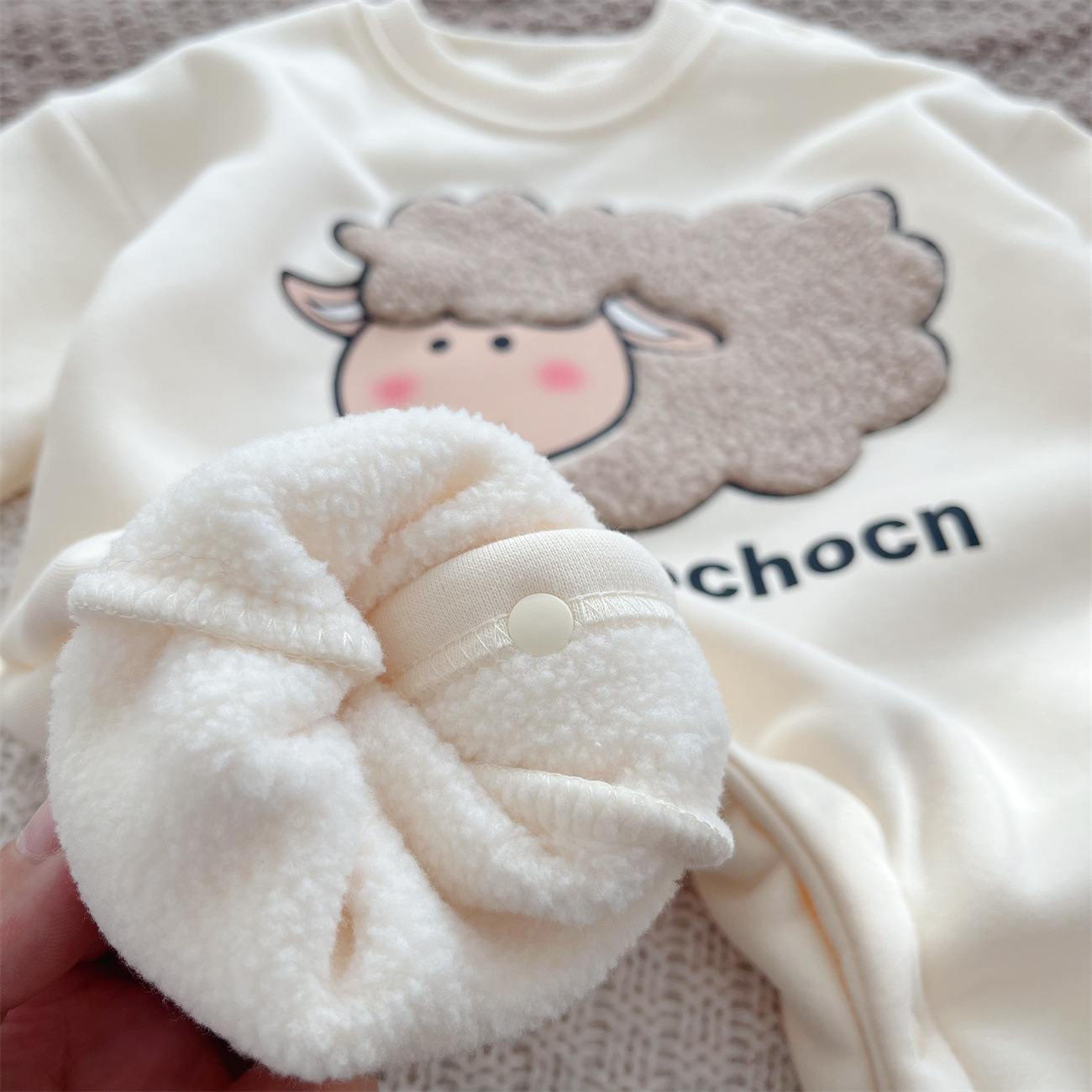 Baby Boy/Girl Cute Sheep Pattern Fleece Long Sleeve Romper-kissminis