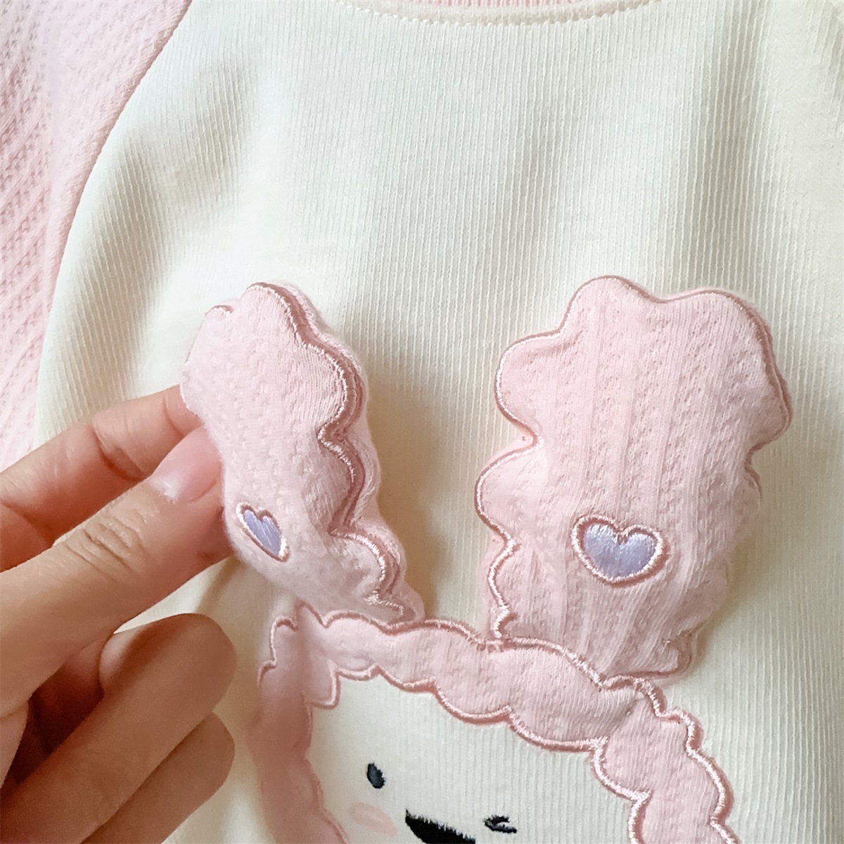 Bunny Face Design and “HAPPY”Text Pink and Cream Romper
