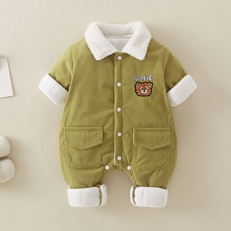 Baby Boy/Girl Winter Thicken Bear Graphic Long Sleeve Romper-kissminis