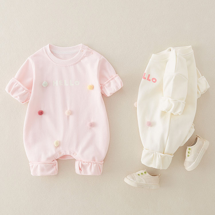 Colorful Fur Ball"HELLO" Letter Printing Romper-kissminis