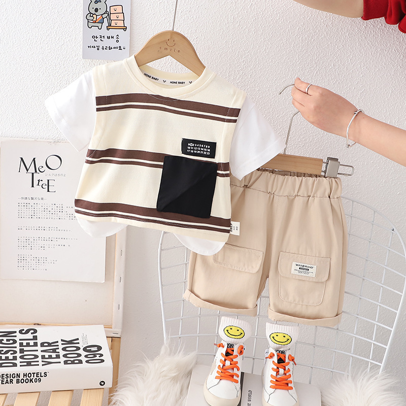 Toddler Boy/Girl Solid Color Striped Two-Piece Set-kissminis