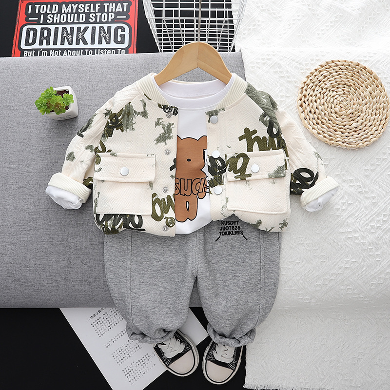 Cute Cartoon Bear Pattern Three Piece Set-kissminis