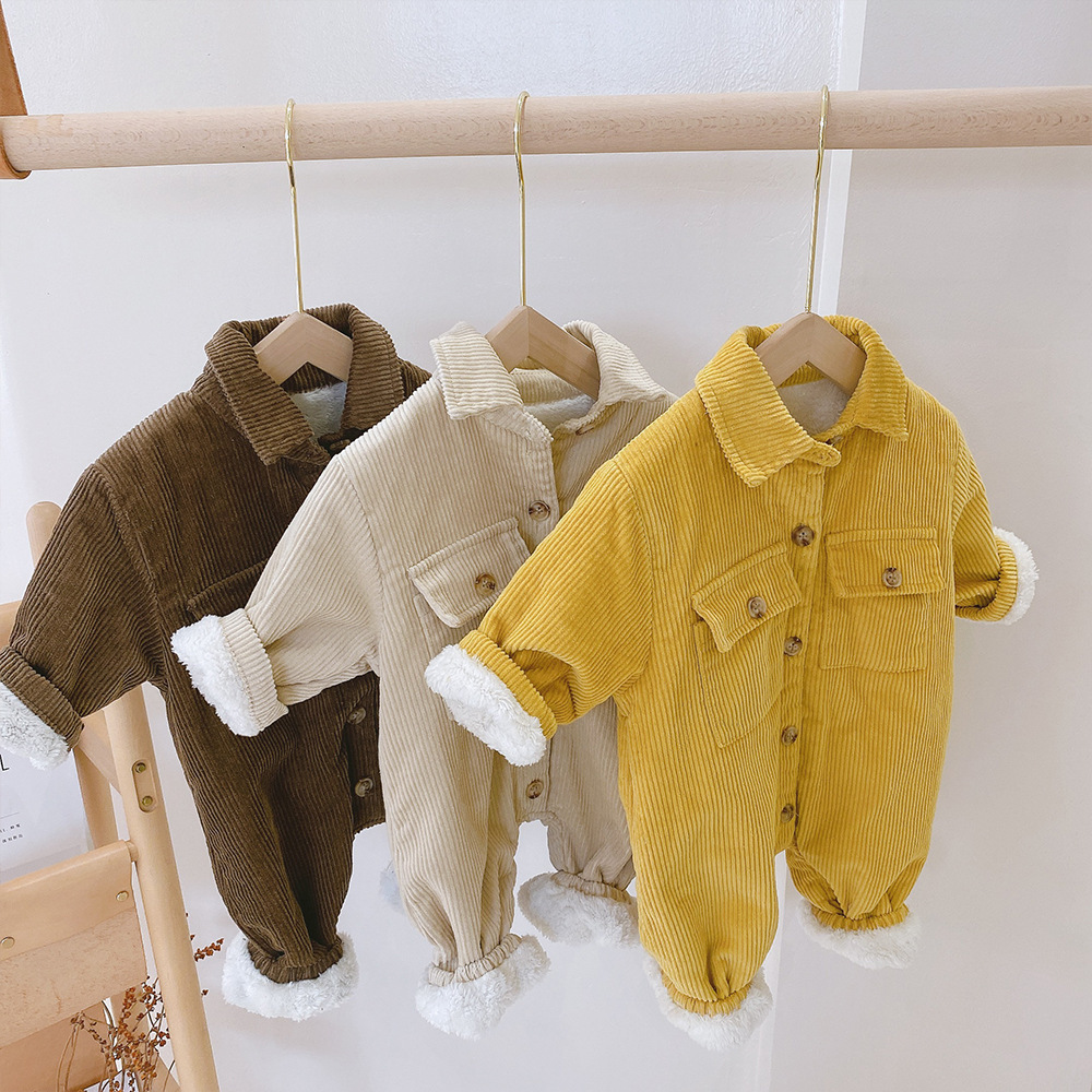 Baby Boy/Girl Winter Fluff Thicken Solid Color Long Sleeves Romper-kissminis