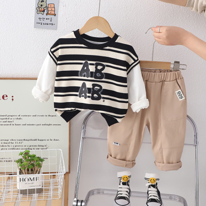 2pcs Toddler Fashion Letter Strip Sweatshirt and Pant Set-kissminis